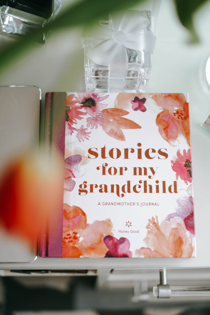 Image of the book, stories for my grandchild, a book of prompts for a grandma.